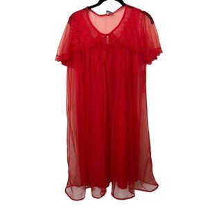 VTG Elsie of Miami Lingerie Red Sheer Lace Top Tie Peignoir Robe 1960's Sz L NWT